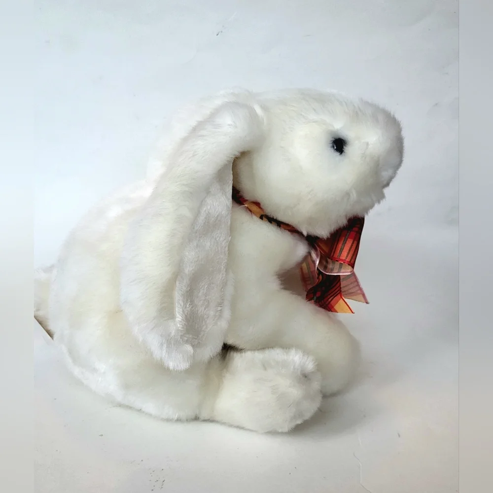 NEW Plush White Bunny with Plaid Bow